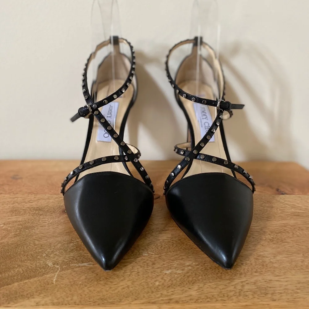 Jimmy Choo TIFF85 Studded Stiletto Sandals With Pointed Toes